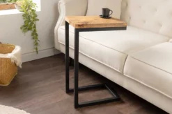 Massivholz Beistelltisch GASTON 65cm natur Mangoholz Metall schwarz handmade
