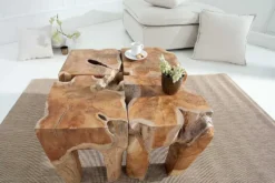 Massivholz Beistelltisch MOLAR 30cm Hocker Teak Block aus einem Stück gefertigt