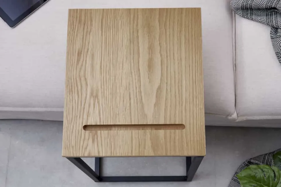 Massivholz Beistelltisch SCANDINAVIA 45cm natur Wildeiche Metall schwarz Laptoptisch