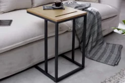Massivholz Beistelltisch SCANDINAVIA 45cm natur Wildeiche Metall schwarz Laptoptisch