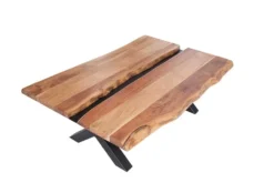 Massivholz Couchtisch AMAZONAS 105cm Akazie schwarzes Metall X-Gestell Baumkante Live Edge