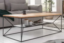 Massivholz Couchtisch ARCHITECTURE 110cm Eiche geölt schwarzes Metallgestell mit Ablage