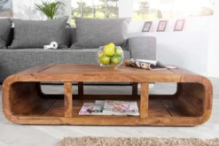 Massivholz Couchtisch CURVED 100cm braun Sheesham stone finish TV-Lowboard Stauraum