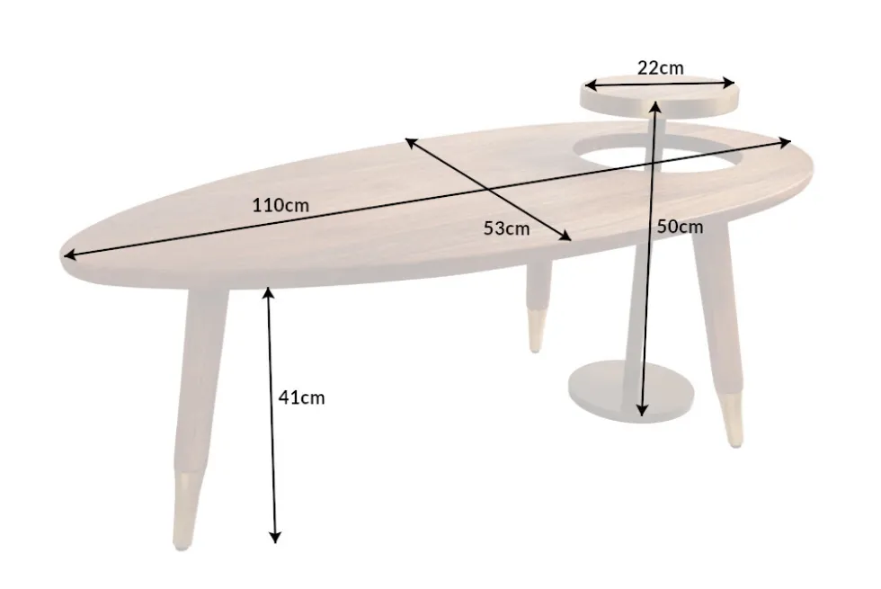 Massivholz Couchtisch GATSBY 110cm braun gold Mango oval rund Beistelltisch 2er Set Retro Design