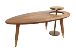 Massivholz Couchtisch GATSBY 110cm braun gold Mango oval rund Beistelltisch 2er Set Retro Design