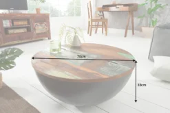 Massivholz Couchtisch JAKARTA 70cm grau rund aus recycelten Fischerbooten