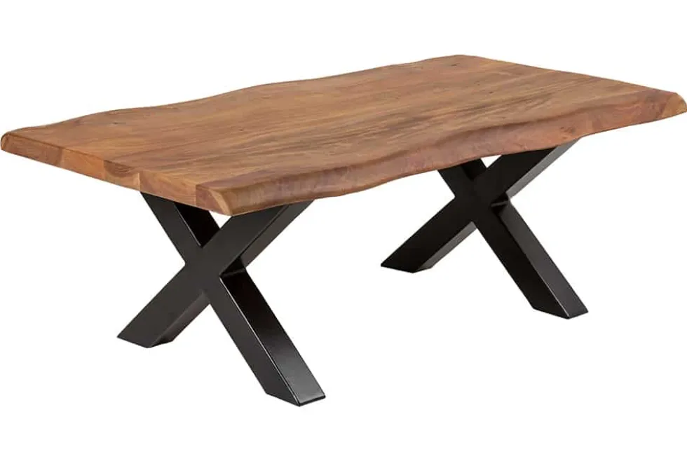Massivholz Couchtisch MAMMUT 110cm Akazie Baumkante honey finish 3,5cm Tischplatte