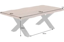 Massivholz Couchtisch MAMMUT 110cm Akazie Baumkante honey finish 3,5cm Tischplatte