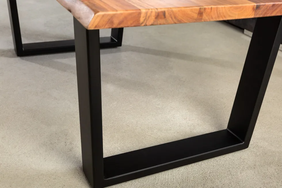 Massivholz Couchtisch MAMMUT 120cm Akazie natur V-Gestell schwarz 2,5cm Tischplatte