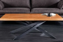 Massivholz Couchtisch MAMMUT 110cm Akazie schwarz 3,5cm Tischplatte Baumkante