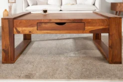 Massivholz Couchtisch MARKANT 100cm braun Sheesham stone finish Schublade Stauraum