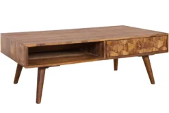 Massivholz Couchtisch MYSTIC LIVING 100cm braun Sheesham stone finish mit Stauraum