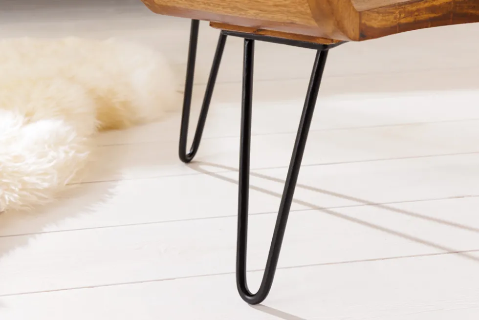 Massivholz Couchtisch ORGANIC LIVING 100cm braun Sheesham stone finish Hairpin Legs