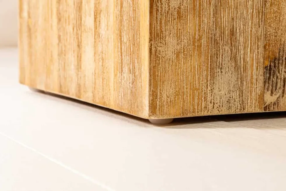 Massivholz Dekosäule COLUMNA 50cm Akazie teak-grau gekälkt Beistelltisch