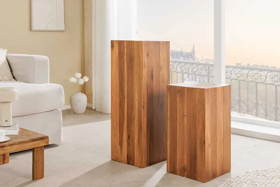 Massivholz Dekosäule COLUMNA 50cm braun Akazie Beistelltisch