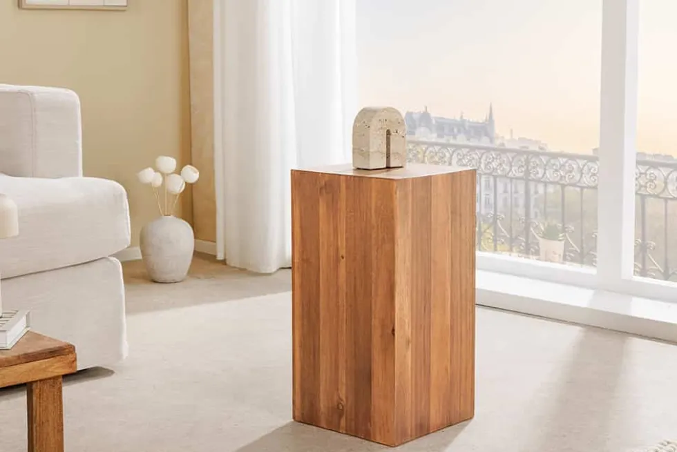 Massivholz Dekosäule COLUMNA 50cm braun Akazie Beistelltisch