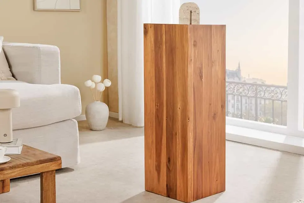 Massivholz Dekosäule COLUMNA 75cm braun Akazie Beistelltisch