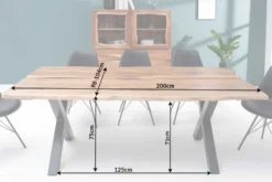 Massivholz Esstisch AMAZONAS 200cm natur Akazie Metall X-Gestell schwarz Baumkante