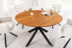 Massivholz Esstisch GALAXIE 130cm rund Akazie natur schwarzes Metallgestell