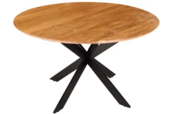 Massivholz Esstisch GALAXIE 130cm rund Akazie natur schwarzes Metallgestell
