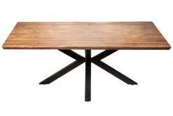 Massivholz Esstisch GALAXIE 180cm braun Sheesham stone finish Sterngestell Metall