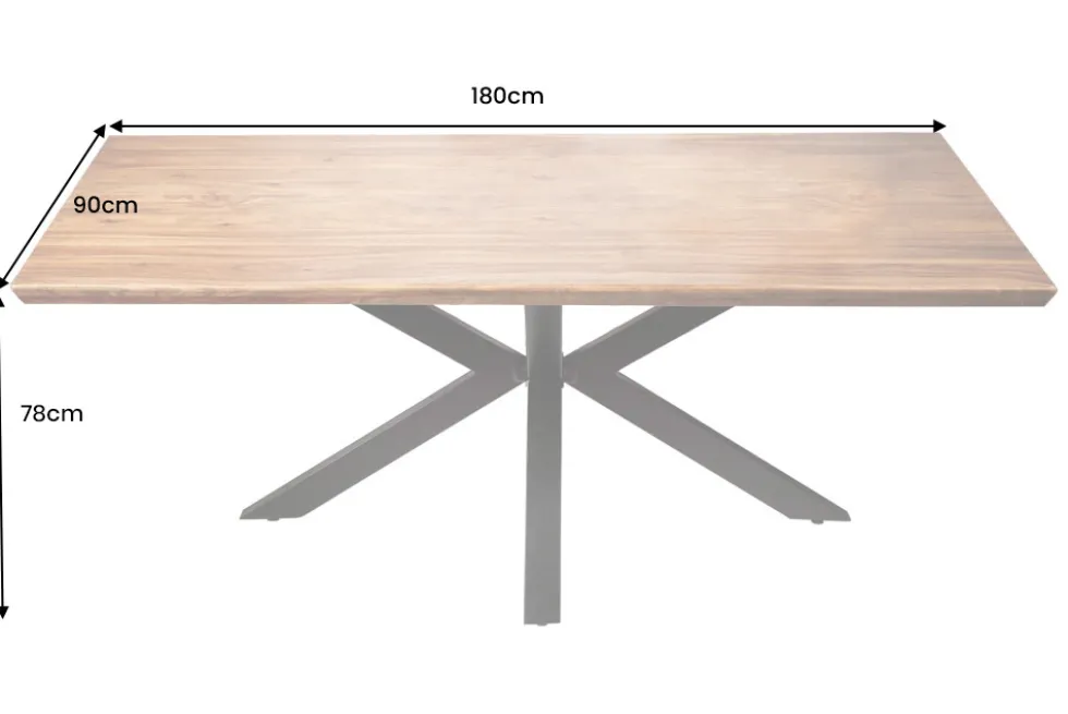 Massivholz Esstisch GALAXIE 180cm braun Sheesham stone finish Sterngestell Metall