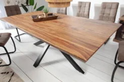 Massivholz Esstisch GALAXIE 180cm braun Sheesham stone finish Sterngestell Metall