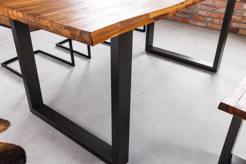 Massivholz Esstisch GENESIS 160cm natur anthrazit Akazie Baumkante Industrial Design
