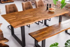 Massivholz Esstisch GENESIS 160cm natur anthrazit Akazie Baumkante Industrial Design