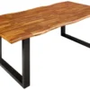 Massivholz Esstisch GENESIS 200cm braun geflammt Akazie Eisen schwarz Baumkante