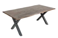 Massivholz Esstisch GENESIS VINTAGE 160cm braun Akazie schwarzes X-Gestell Baumkante
