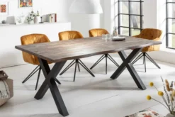Massivholz Esstisch GENESIS VINTAGE 160cm braun Akazie schwarzes X-Gestell Baumkante