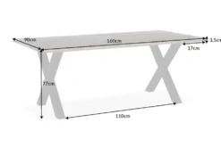 Massivholz Esstisch GENESIS VINTAGE 160cm braun Akazie schwarzes X-Gestell Baumkante
