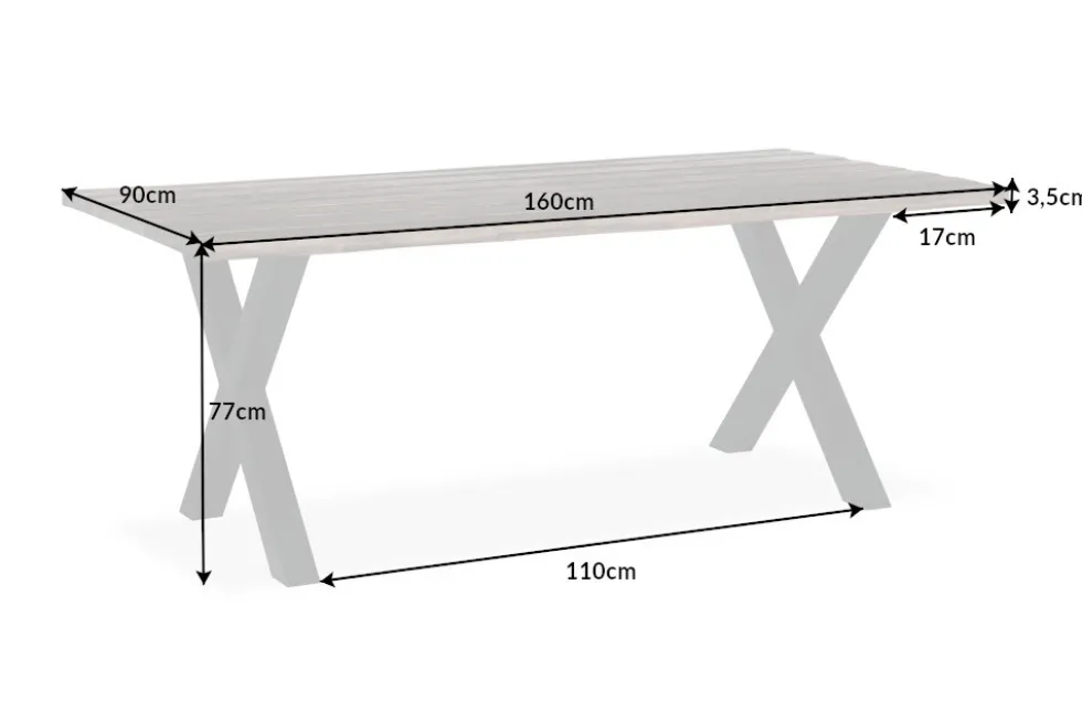 Massivholz Esstisch GENESIS VINTAGE 160cm braun Akazie schwarzes X-Gestell Baumkante