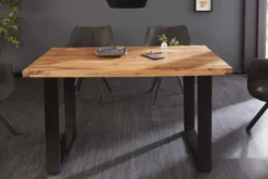 Massivholz Esstisch IRON CRAFT 140cm braun schwarz Sheesham stone finish Industrial