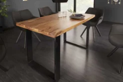 Massivholz Esstisch IRON CRAFT 120cm braun Sheesham schwarze Metallbeine stone finish