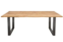 Massivholz Esstisch LIVING EDGE 160cm natur Wildeiche geölt Baumkante Metallgestell
