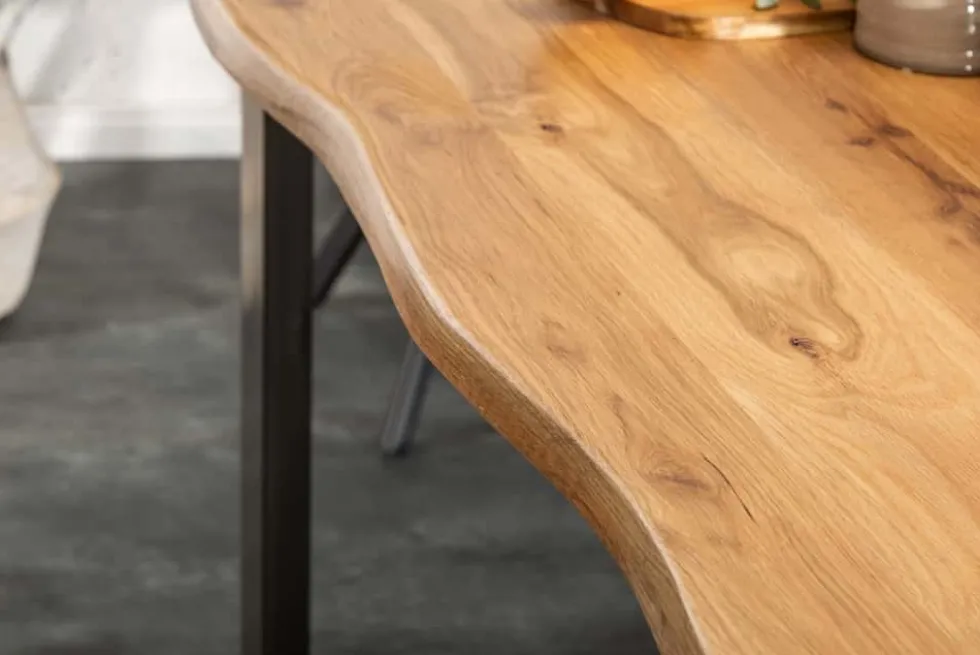 Massivholz Esstisch LIVING EDGE 180cm natur Wildeiche geölt Baumkante Kufengestell