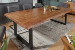 Massivholz Esstisch MAMMUT 180cm Akazie U-Gestell schwarz Baumkante 6cm Tischplatte