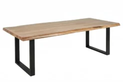 Massivholz Esstisch MAMMUT 180cm Akazie U-Gestell schwarz Baumkante 6cm Tischplatte