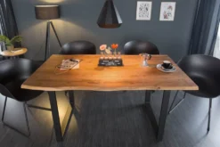Massivholz Esstisch MAMMUT 160cm Wild-Akazie Industrial Design 2,6cm Tischplatte Baumkante