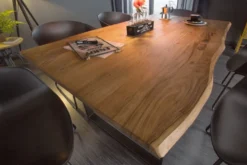 Massivholz Esstisch MAMMUT 160cm Wild-Akazie Industrial Design 2,6cm Tischplatte Baumkante