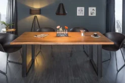 Massivholz Esstisch MAMMUT 200cm Akazie 3,5cm Tischplatte Baumkante Metall schwarz