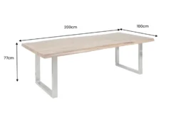 Massivholz Esstisch MAMMUT 200cm Akazie U-Gestell Edelstahl Baumkante 6cm Tischplatte