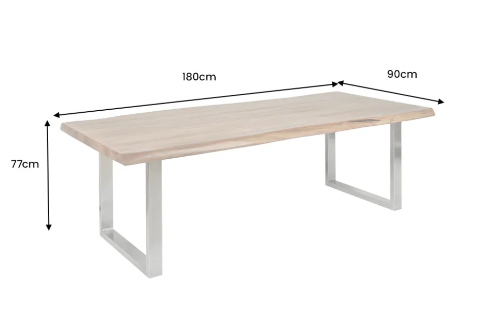 Massivholz Esstisch MAMMUT 180cm Akazie U-Gestell Edelstahl Baumkante 6cm Tischplatte