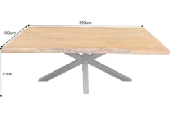 Massivholz Esstisch MAMMUT 200cm Akazie schwarz Metall Baumkante 5cm Tischplatte