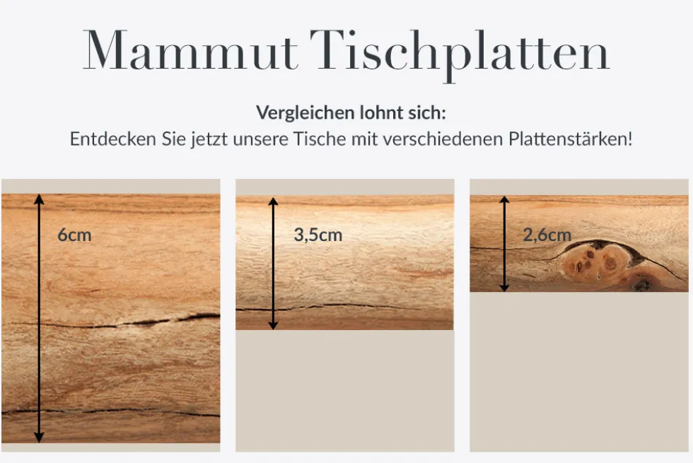 Massivholz Esstisch MAMMUT 300cm Akazie X-Gestell schwarz Metall Baumkante 6cm Tischplatte