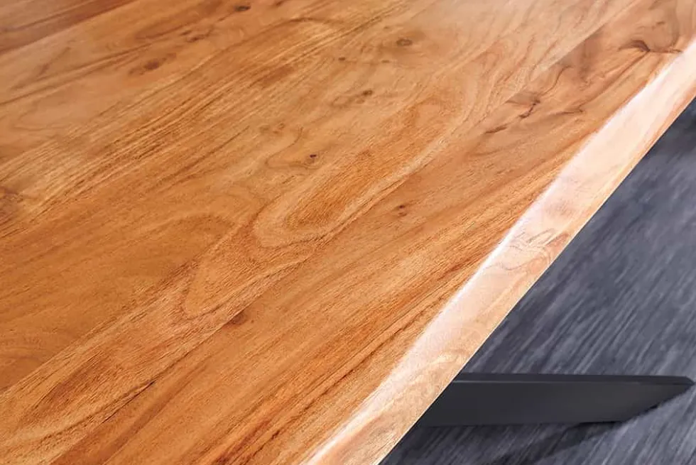 Massivholz Esstisch MAMMUT 200cm Akazie schwarz 3,5cm Tischplatte Baumkante