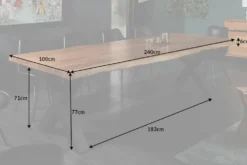 Massivholz Esstisch MAMMUT NATURE 240cm Akazie Baumkante X-Gestell anthrazit 6cm Tischplatte