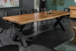 Massivholz Esstisch MAMMUT NATURE 240cm Akazie Baumkante X-Gestell anthrazit 6cm Tischplatte